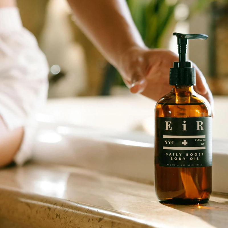 Daily Boost Body Oil | Coffee-Infused Face & Body Nourishing Oil with Rice Bran & Meadowfoam | Lightweight, Fast-Absorbing, Vegan Formula for a Radiant, Glowy Silky Sheen Finish | 8 oz