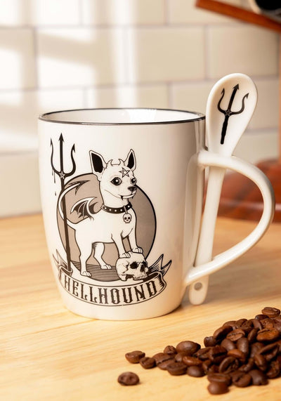 Alchemy Gothic Hellhound Mug and Spoon Set, white, 13oz (ALMUG24)