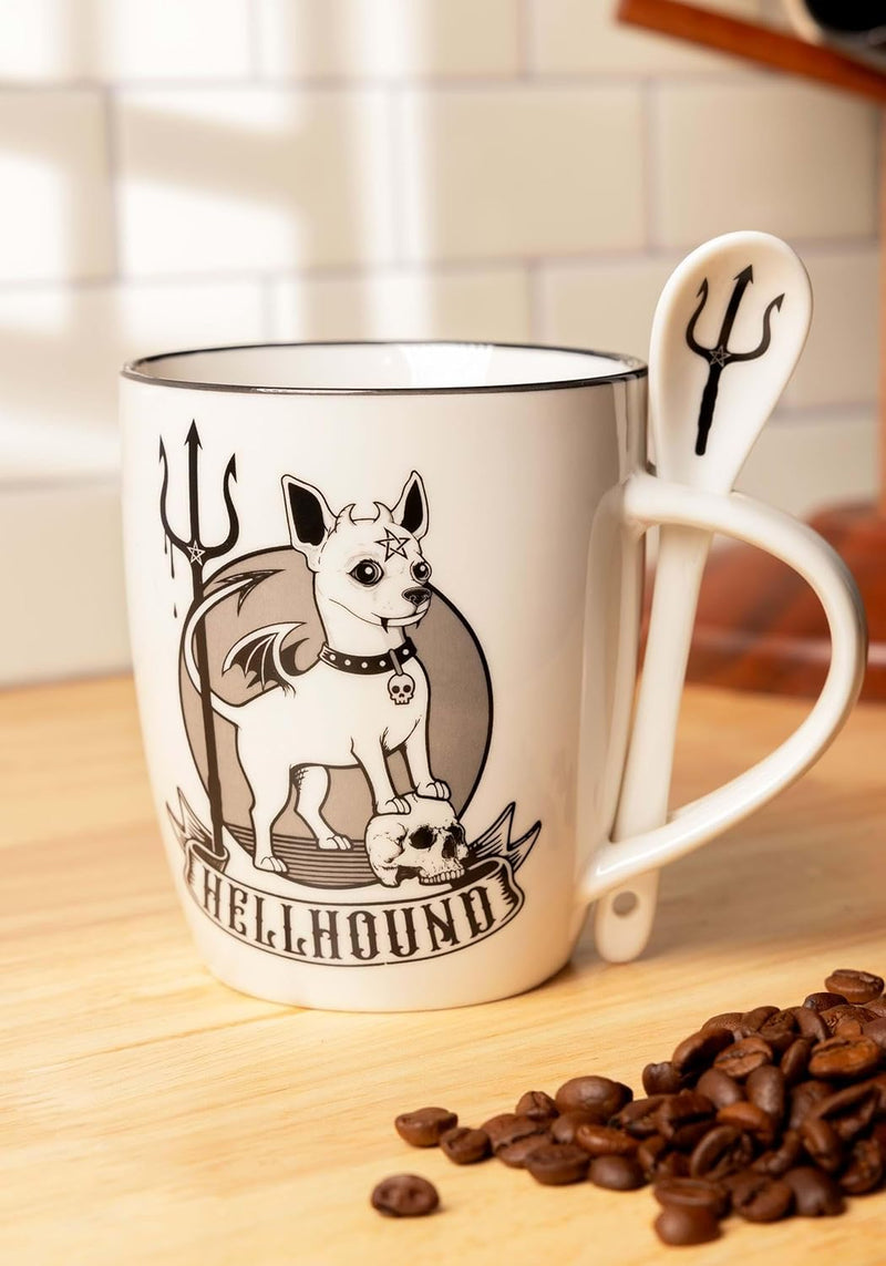 Alchemy Gothic Hellhound Mug and Spoon Set, white, 13oz (ALMUG24)