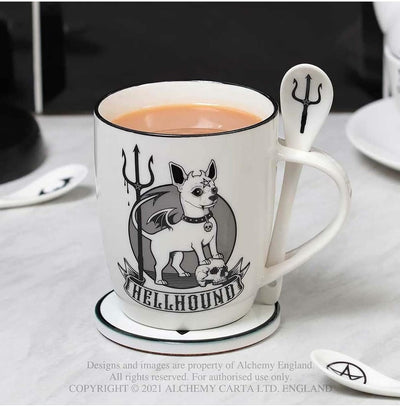 Alchemy Gothic Hellhound Mug and Spoon Set, white, 13oz (ALMUG24)