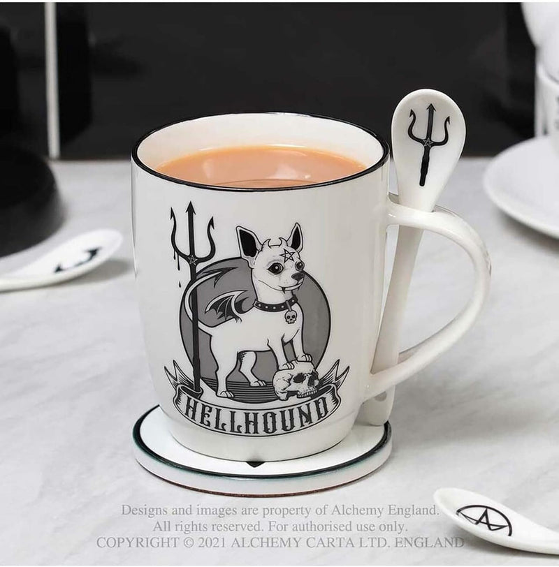 Alchemy Gothic Hellhound Mug and Spoon Set, white, 13oz (ALMUG24)