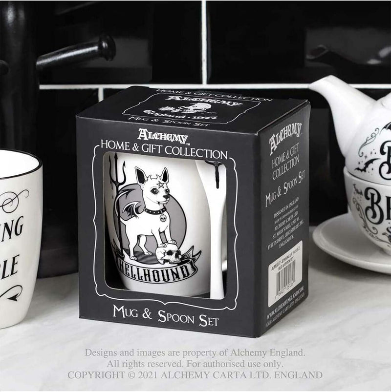 Alchemy Gothic Hellhound Mug and Spoon Set, white, 13oz (ALMUG24)