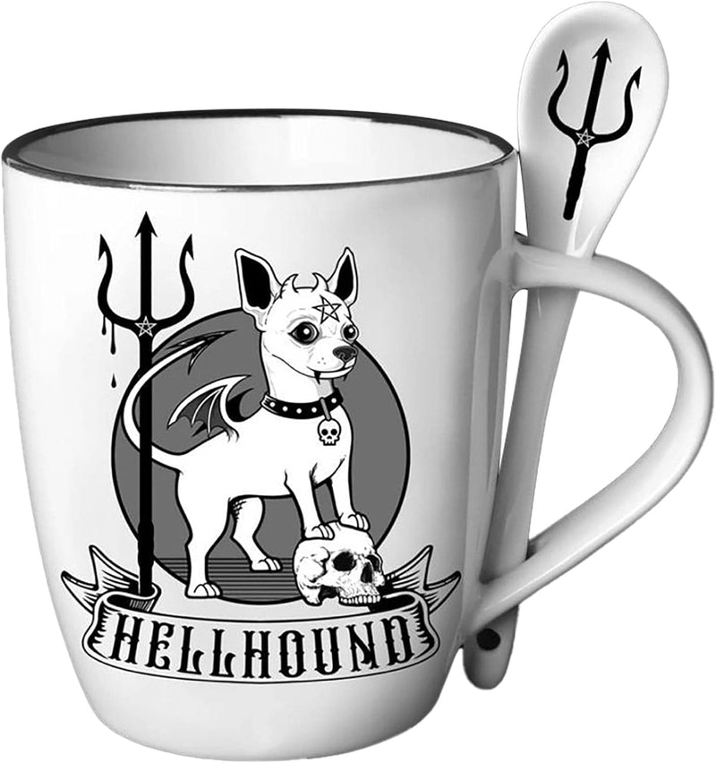 Alchemy Gothic Hellhound Mug and Spoon Set, white, 13oz (ALMUG24)