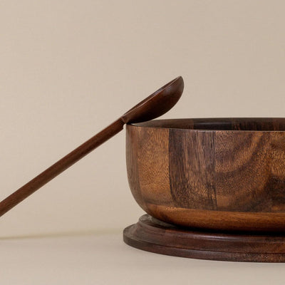 Holcomb Studio Dottie Salad Servers | Walnut Wood Serving Spoon & Fork Rounded with Notched Neck Rest on Bowl Rim | Modern Minimalist Entertaining Wedding Hostess Gift Dinner Table Home Decor 12"L