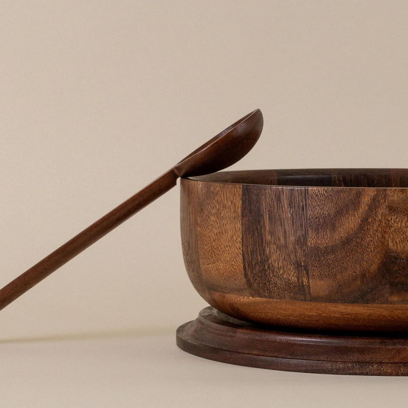 Holcomb Studio Dottie Salad Servers | Walnut Wood Serving Spoon & Fork Rounded with Notched Neck Rest on Bowl Rim | Modern Minimalist Entertaining Wedding Hostess Gift Dinner Table Home Decor 12"L