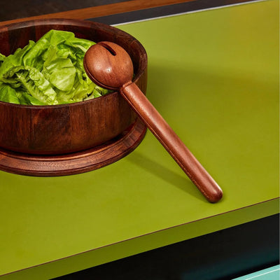 Holcomb Studio Dottie Salad Servers | Walnut Wood Serving Spoon & Fork Rounded with Notched Neck Rest on Bowl Rim | Modern Minimalist Entertaining Wedding Hostess Gift Dinner Table Home Decor 12"L