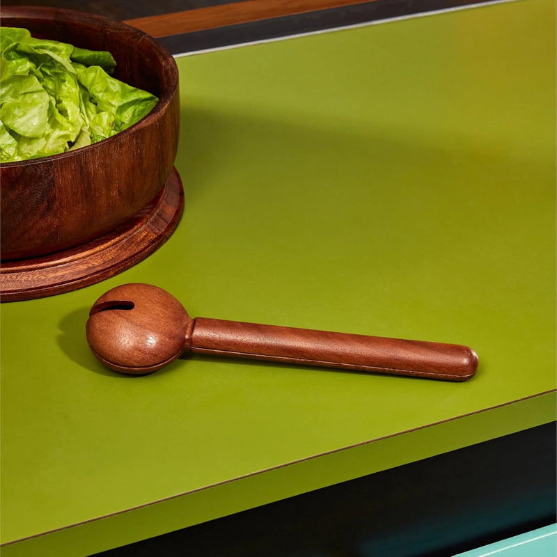 Holcomb Studio Dottie Salad Servers | Walnut Wood Serving Spoon & Fork Rounded with Notched Neck Rest on Bowl Rim | Modern Minimalist Entertaining Wedding Hostess Gift Dinner Table Home Decor 12"L