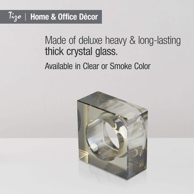 Tizo Design Elegant Crystal Napkin Rings Set-4, Crystal Glass Napkin Holders, Smoke (Also Available in Clear)