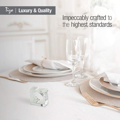 Tizo Design Elegant Crystal Napkin Rings Set-4, Crystal Glass Napkin Holders, Smoke (Also Available in Clear)