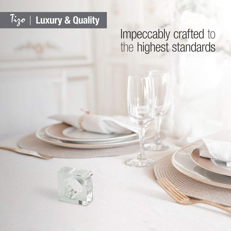 Tizo Design Elegant Crystal Napkin Rings Set-4, Crystal Glass Napkin Holders, Smoke (Also Available in Clear)