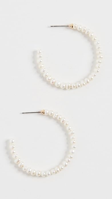 Lele Sadoughi Women's Freshwater Pearl Medium Hoops, Pearl, Off White, One Size