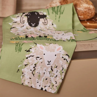 Ulster Weavers Tea Towel Cotton, Durable & Machine Washable, Eco-Friendly Design, Ideal Size, Animal Theme, Woolly Sheep, Green