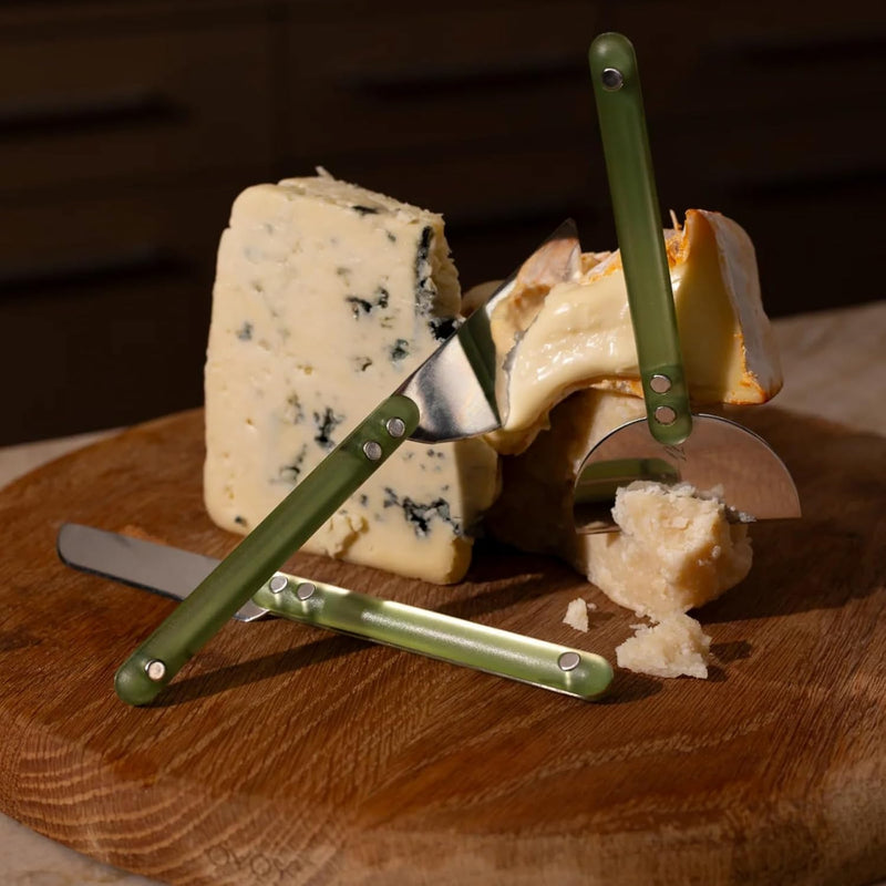 Holcomb Studio Wedge Cheese Knives | 3-Piece Stainless Steel Cheese Knife Set with Frosted Sage Handles | Modern Serveware for Hard & Soft Cheeses | Dishwasher Safe Giftable Entertaining Essential
