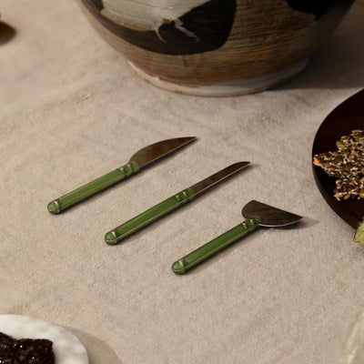 Holcomb Studio Wedge Cheese Knives | 3-Piece Stainless Steel Cheese Knife Set with Frosted Sage Handles | Modern Serveware for Hard & Soft Cheeses | Dishwasher Safe Giftable Entertaining Essential