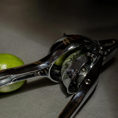 Holcomb Link Citrus Press Chrome Lemon & Lime Juicer with Spray Shield & Heavy-Duty Four-Bar Linkage – Modern Stainless Steel Hand Press for Juicing Countertop Home Kitchen Essentials Hostess Gifts