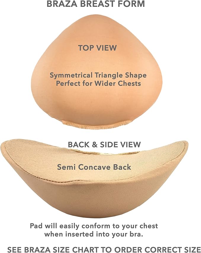 Braza Breast Form - Foam Mastectomy Prosthesis Bra Insert Pads - Breast Form Ideal for Post-Surgery Casual Wear, Beige Size 7