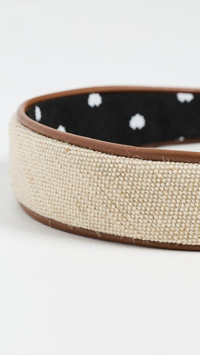 Lele Sadoughi Women's Bessette Faux Leather Trim Headband, Natural Canvas, Tan, 1 Count