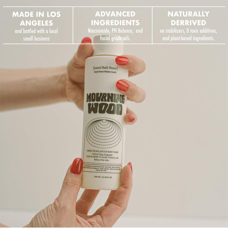 Mourning Wood Body Wash | Hydrates, Cleanses, Nourishes Skin with Niacinamide | Notes of Oud Wood, Black Rose, Cedar | Free From Parabens, Sulfates & Phthalates 8oz (3 Pack)