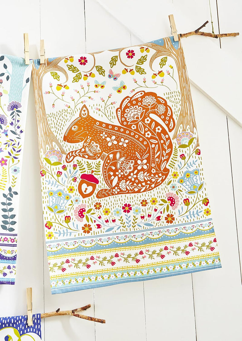 Ulster Weavers Tea Towel Cotton, Durable & Machine Washable, Eco-Friendly Design, Ideal Size, Animal Theme, Woodland Squirrel, Orange