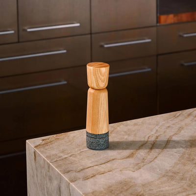 Holcomb Stone Pepper Mill Modern Ash Wood & Granite Grinder with Adjustable Coarseness Scandinavian Style Rustic Manual Mill for Salt, Pepper, Spices Kitchen Decor, Cooking Gifts, Chef Essentials 8.4"