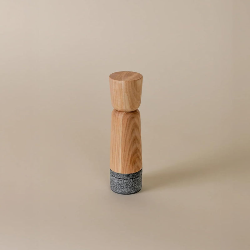 Holcomb Stone Pepper Mill Modern Ash Wood & Granite Grinder with Adjustable Coarseness Scandinavian Style Rustic Manual Mill for Salt, Pepper, Spices Kitchen Decor, Cooking Gifts, Chef Essentials 8.4"