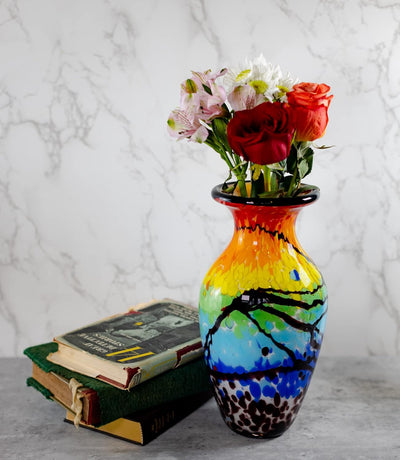 Badash Firestorm Murano-Style Glass Vase - 11" Tall Decorative Mouth-Blown Art Glass Vase - Stunning Oversized Home Decor Accent