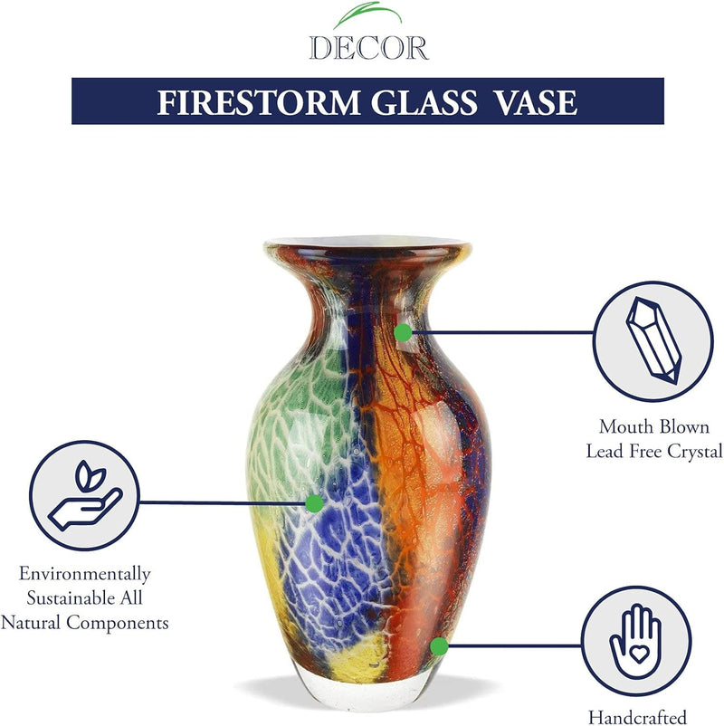 Badash Firestorm Murano-Style Glass Vase - 11" Tall Decorative Mouth-Blown Art Glass Vase - Stunning Oversized Home Decor Accent