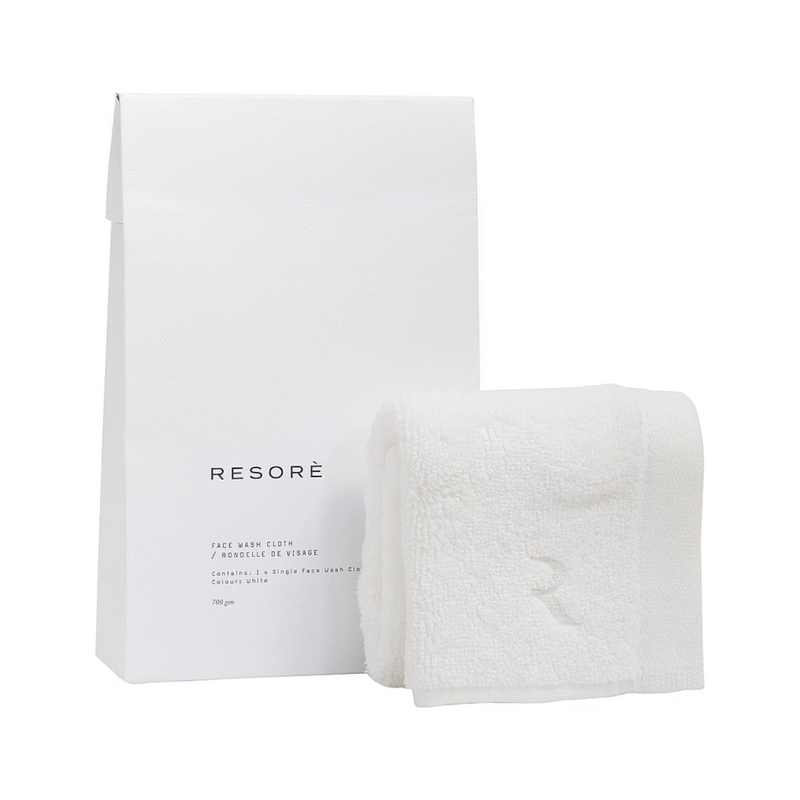 Resore Face Towel - 12” x 12” 700GSM Luxury Skincare Face Wash Cloth 1 Pc - Ultra Soft Washcloth, Aegean Turkish Cotton Botanical Lyocell Blend, Super Plush, Highly Absorbent, Odor-Preventing (White)