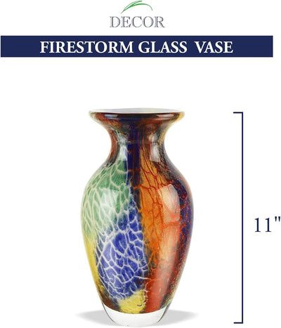 Badash Firestorm Murano-Style Glass Vase - 11" Tall Decorative Mouth-Blown Art Glass Vase - Stunning Oversized Home Decor Accent