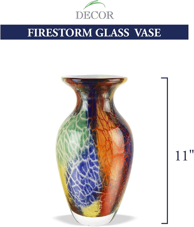 Badash Firestorm Murano-Style Glass Vase - 11" Tall Decorative Mouth-Blown Art Glass Vase - Stunning Oversized Home Decor Accent
