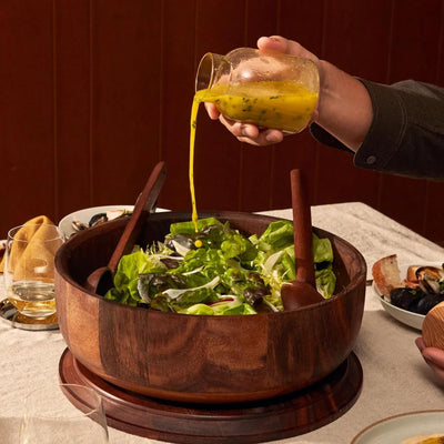 Holcomb Studio Totter Salad Dressing Shaker | Handblown Glass Mixer Ash Wood Lid & Silicone Gasket Leak-Free Emulsifying | Prep, Store & Serve Dressings Modern Minimalist Dinner Table Hostess Gift