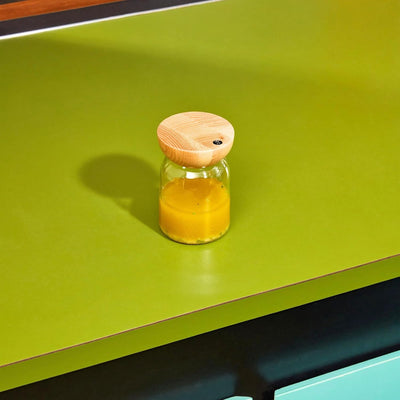 Holcomb Studio Totter Salad Dressing Shaker | Handblown Glass Mixer Ash Wood Lid & Silicone Gasket Leak-Free Emulsifying | Prep, Store & Serve Dressings Modern Minimalist Dinner Table Hostess Gift