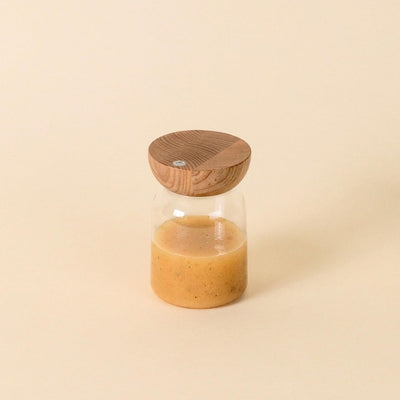 Holcomb Studio Totter Salad Dressing Shaker | Handblown Glass Mixer Ash Wood Lid & Silicone Gasket Leak-Free Emulsifying | Prep, Store & Serve Dressings Modern Minimalist Dinner Table Hostess Gift