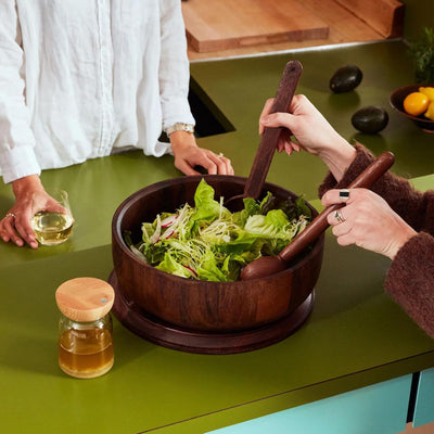 Holcomb Studio Totter Salad Dressing Shaker | Handblown Glass Mixer Ash Wood Lid & Silicone Gasket Leak-Free Emulsifying | Prep, Store & Serve Dressings Modern Minimalist Dinner Table Hostess Gift