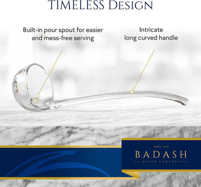 Badash 12" Heritage Quality Crystal Glass Punch Bowl Ladle, Artisan Mouth-Blown Lead-Free Clear Serving Ladle,