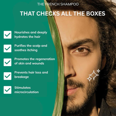 2-in-1 Beard & Hair Care Shampoo | Vegan, Sulfate-Free Replenishing, Nourishing, Sandalwood Fragrance | Natural, Calms Itching, Paraben & Silicone-Free Made In France 250mL