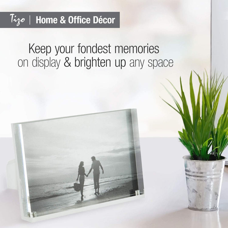TIZO Design Vertical 8x10 Lucite Picture Frame, Durable 1 Inch Thick Clear Lucite & Magnetic Closures, Elegant & Practical Boutique Quality Photo Frame (Multiple Colors Available)