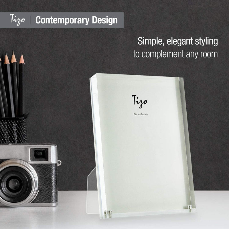 TIZO Design Vertical 8x10 Lucite Picture Frame, Durable 1 Inch Thick Clear Lucite & Magnetic Closures, Elegant & Practical Boutique Quality Photo Frame (Multiple Colors Available)