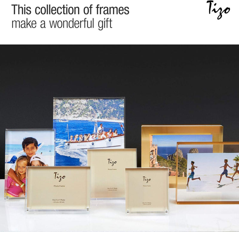 TIZO Design Vertical 8x10 Lucite Picture Frame, Durable 1 Inch Thick Clear Lucite & Magnetic Closures, Elegant & Practical Boutique Quality Photo Frame (Multiple Colors Available)