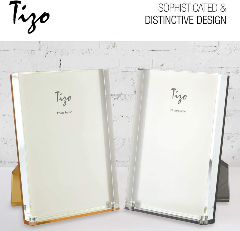 TIZO Design Vertical 8x10 Lucite Picture Frame, Durable 1 Inch Thick Clear Lucite & Magnetic Closures, Elegant & Practical Boutique Quality Photo Frame (Multiple Colors Available)