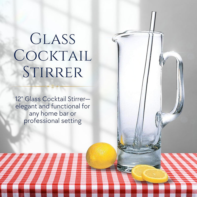 Badash Glass Cocktail Stirrer - 12" Long Mouth-Blown Lead-Free Glass Stir Rod - Bar Cocktail Shaker Spoon - Cocktail Stirrer for Drinks