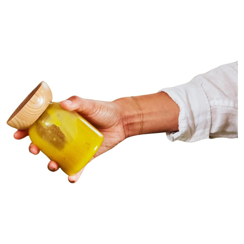 Holcomb Studio Totter Salad Dressing Shaker | Handblown Glass Mixer Ash Wood Lid & Silicone Gasket Leak-Free Emulsifying | Prep, Store & Serve Dressings Modern Minimalist Dinner Table Hostess Gift