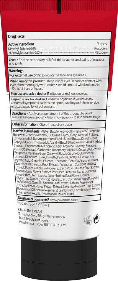 Korean Natural Pain Relief Cream 3.4oz. MSM & Glucosamine –No Menthol–Non-Greasy Formula- for Muscle Soreness, Joint, Knee, Back, and Arthritis Pain, Neuropathy, Tennis Elbow Recovery Cream