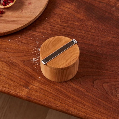 Holcomb Stash Salt Cellar – Handcrafted Ash Wood Salt Box with Swivel Lid & Metal Accent Elegant Countertop Luxury Salt Holder for Sea Salt, Spices Modern Kitchen Essentials, Home Decor Hostess Gifts