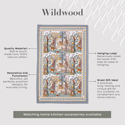 Ulster Weavers Wildwood Tea Towel, 100% Cotton - with Cute Animal Woodland Design - Kitchen and Cooking Gifts for Bakers & Chefs - Homeware & Kitchenware Range