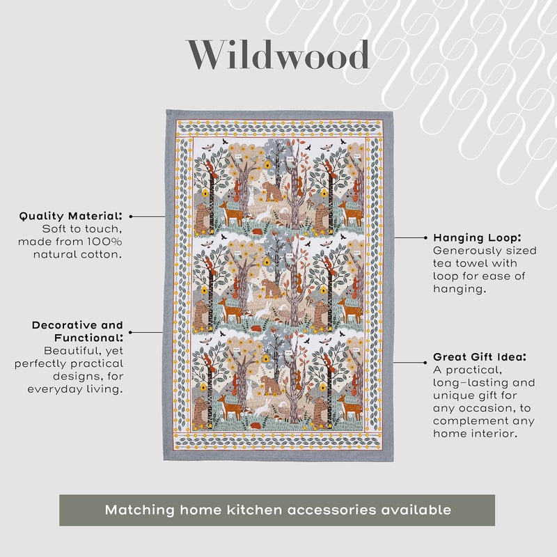 Ulster Weavers Wildwood Tea Towel, 100% Cotton - with Cute Animal Woodland Design - Kitchen and Cooking Gifts for Bakers & Chefs - Homeware & Kitchenware Range
