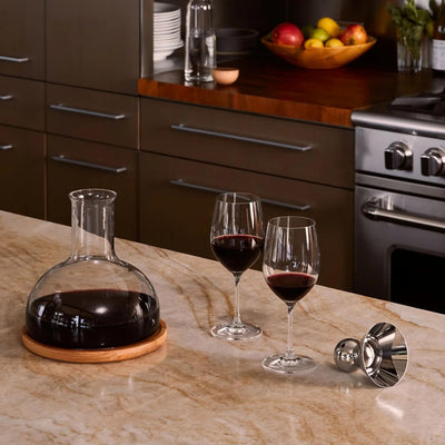 Holcomb Studio Birdie Wine Decanter 69.3oz | Hand-Blown Glass Carafe Pitcher with Aerating Sphere, Ash Wood Trivet & Metal Coaster | Elegant Wine Server for Enhancing Aroma & Flavor Wine Gifts 8.1"H
