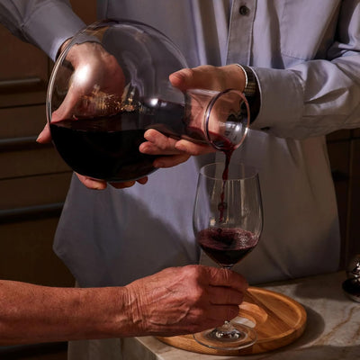 Holcomb Studio Birdie Wine Decanter 69.3oz | Hand-Blown Glass Carafe Pitcher with Aerating Sphere, Ash Wood Trivet & Metal Coaster | Elegant Wine Server for Enhancing Aroma & Flavor Wine Gifts 8.1"H