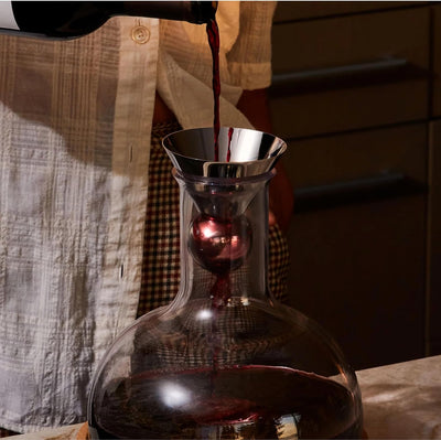 Holcomb Studio Birdie Wine Decanter 69.3oz | Hand-Blown Glass Carafe Pitcher with Aerating Sphere, Ash Wood Trivet & Metal Coaster | Elegant Wine Server for Enhancing Aroma & Flavor Wine Gifts 8.1"H