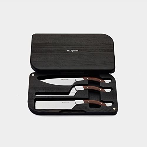 Legnoart Stainless Steel Fromager Cheese Knife 3 Piece Set with Dark Ashwood Handle in Luxury Solid Wooden Box